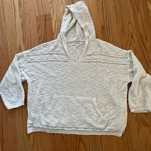 Lucky Brand Cream Hooded V-Neck Open-Knit Sweater